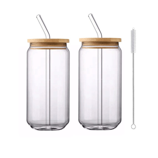 Glass Cup With Bamboo Lid and Straw