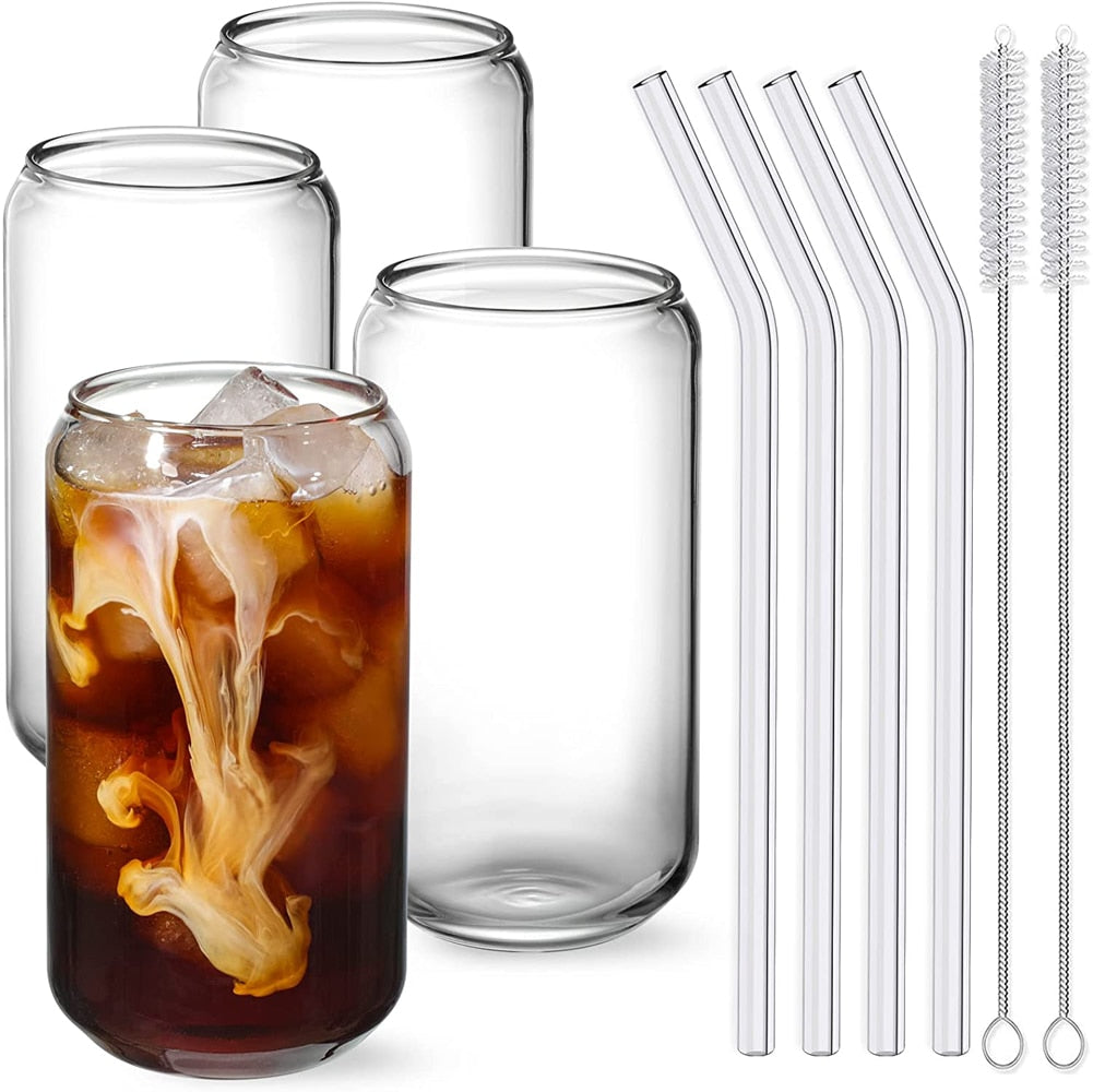 Glass Cup With Bamboo Lid and Straw